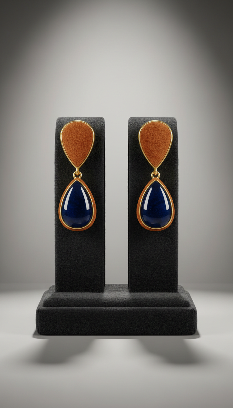 Cognac Suede Sapphire Drop Earrings