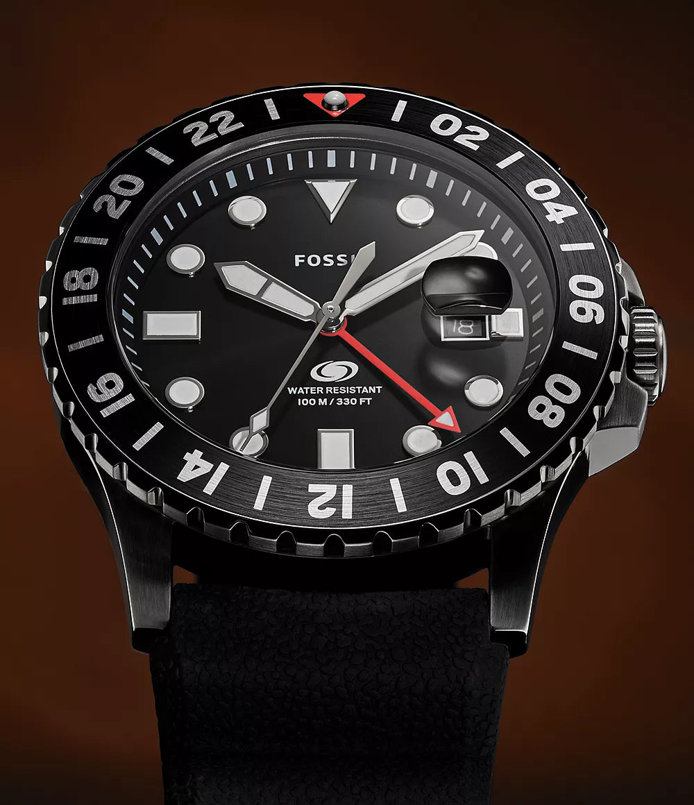 Fossil Blue GMT Black Silicone Watch - FS6036