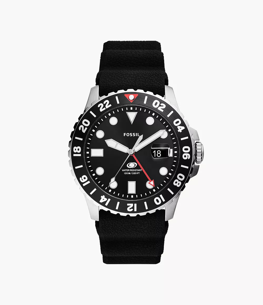 Fossil Blue GMT Black Silicone Watch - FS6036