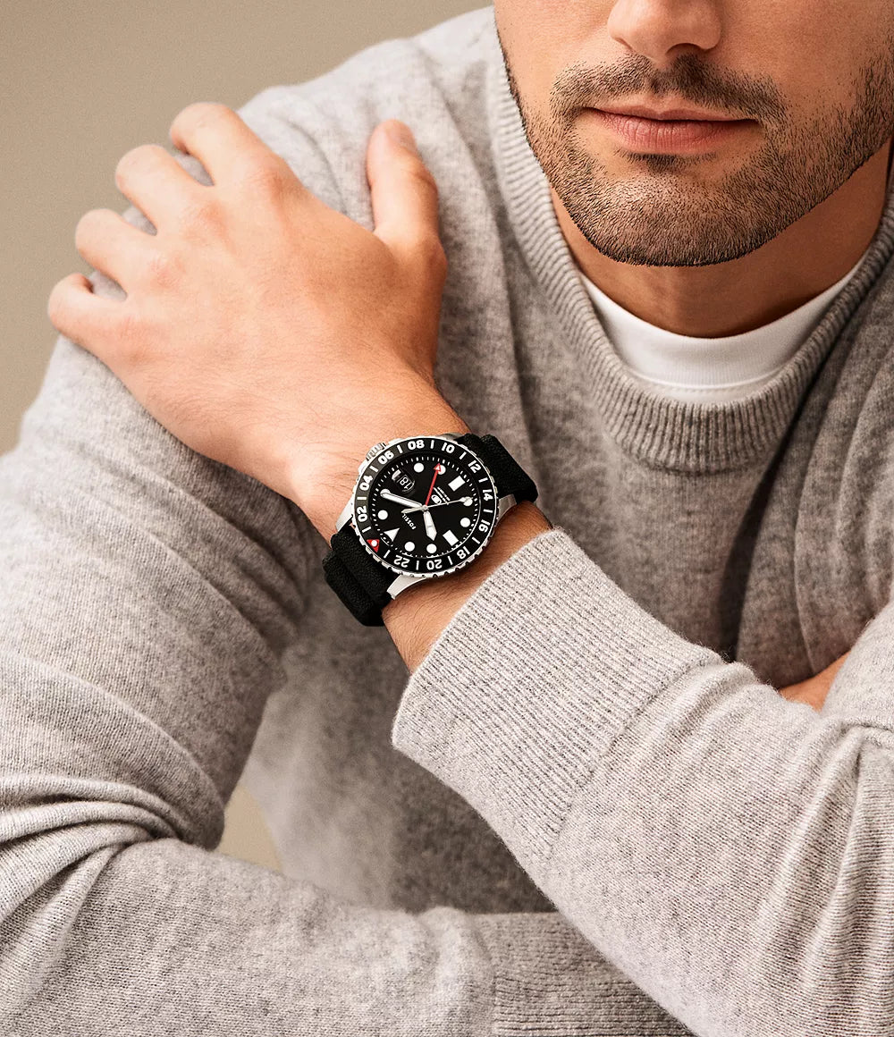 Fossil Blue GMT Black Silicone Watch - FS6036