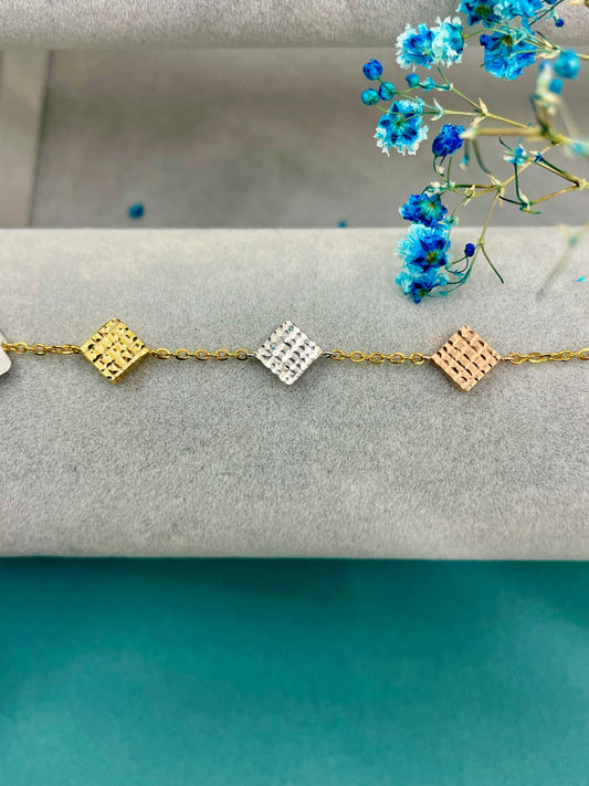 18ct Yellow Gold 3 Tone Square Charm Baby Bracelet
