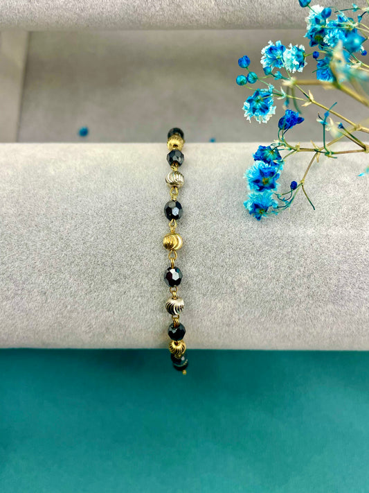 18ct Yellow Gold 3 Tone Gold And Black Ball Baby Bracelet