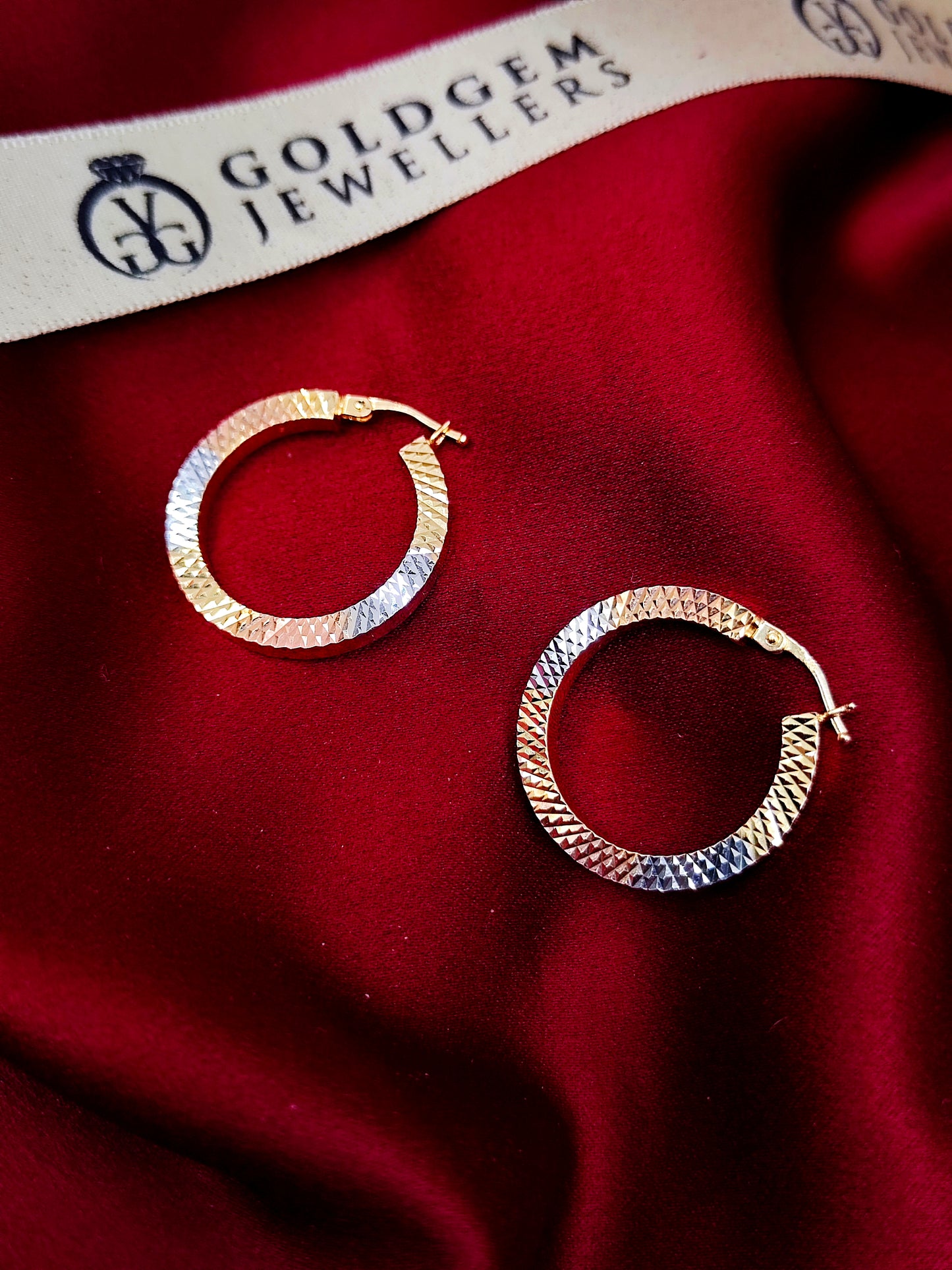 18CT 3 Tone Hoop Earrings