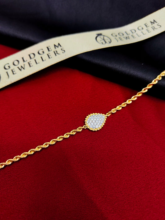 18ct  Yellow Gold Rope C/Z  Designer Bracelet