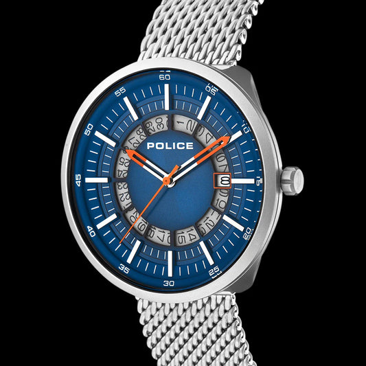 Police Dalian Blue Dial Silver Mesh Watch -15531J