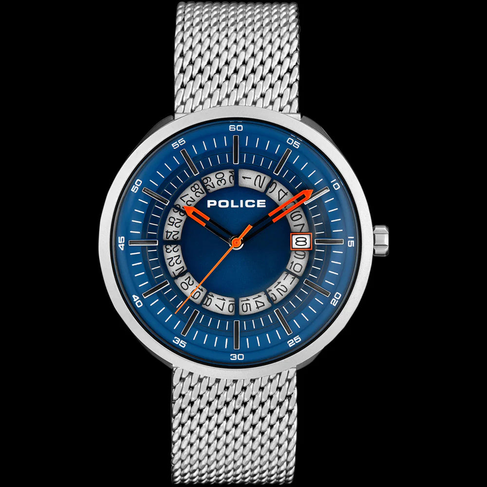 Police Dalian Blue Dial Silver Mesh Watch -15531J