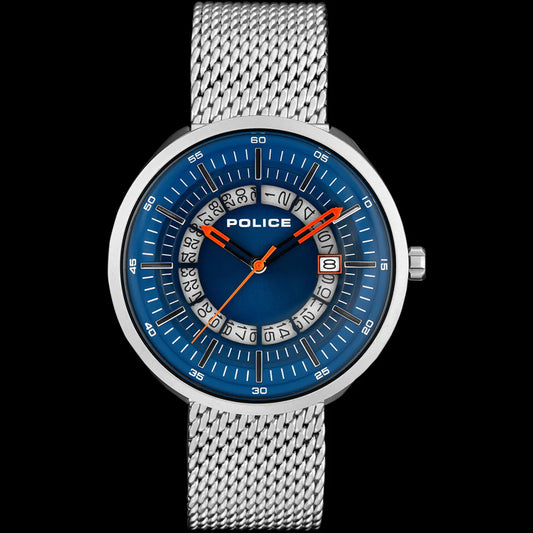 Police Dalian Blue Dial Silver Mesh Watch -15531J