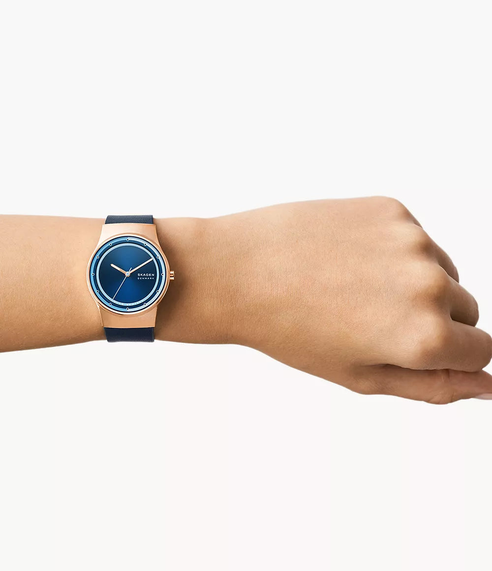 Skagen Sol Solar-Powered Ocean Blue and rose gold Leather Watch - SKW3021