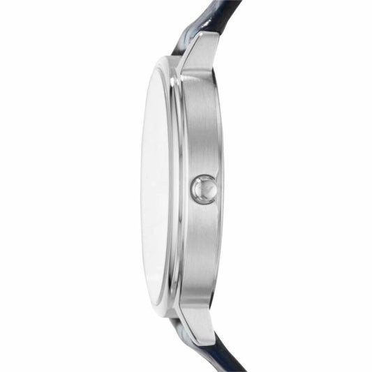 Emporio Armani Women's Silver Round Blue Leather Watch - AR11095