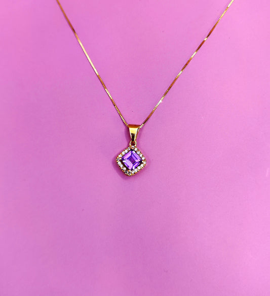 18ct Yellow Gold Natural Diamond Amethyst Pendant