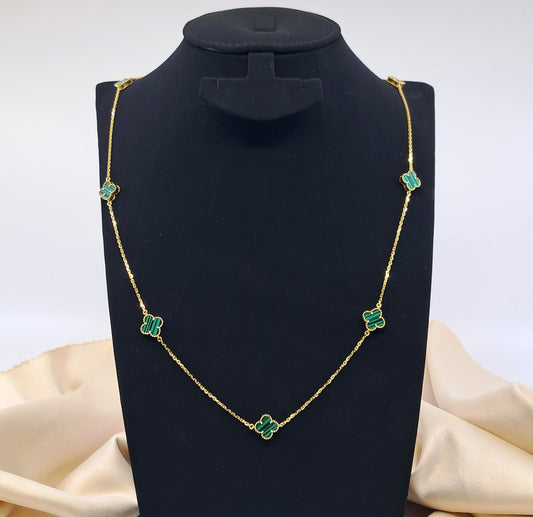 18ct Yellow Gold Malachite Clover Necklace