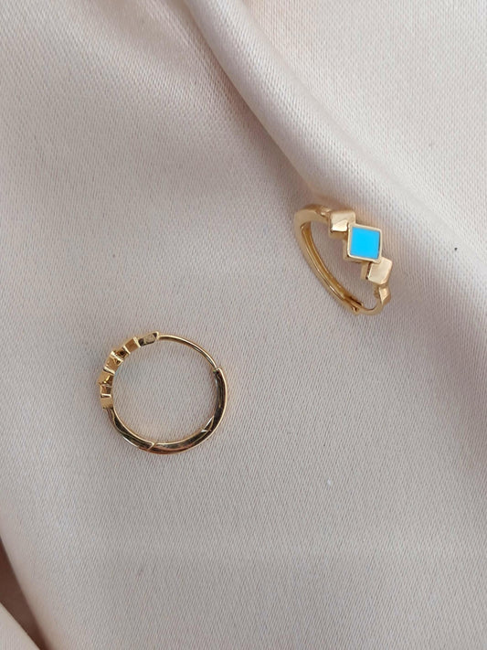 18ct Yellow Gold Turquoise Earring Hoops