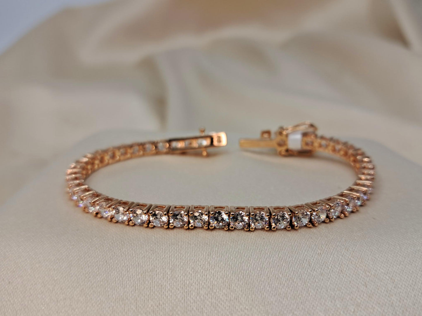 Silver 925 Cubic Zirconia Rose Tennis Bracelet 3.5mm