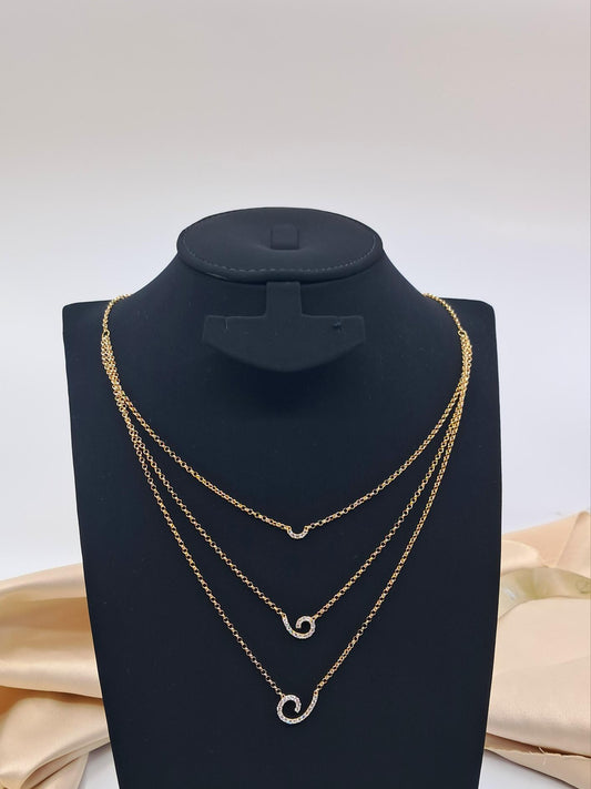 18ct Yellow Gold Cubic 3 Row Necklace