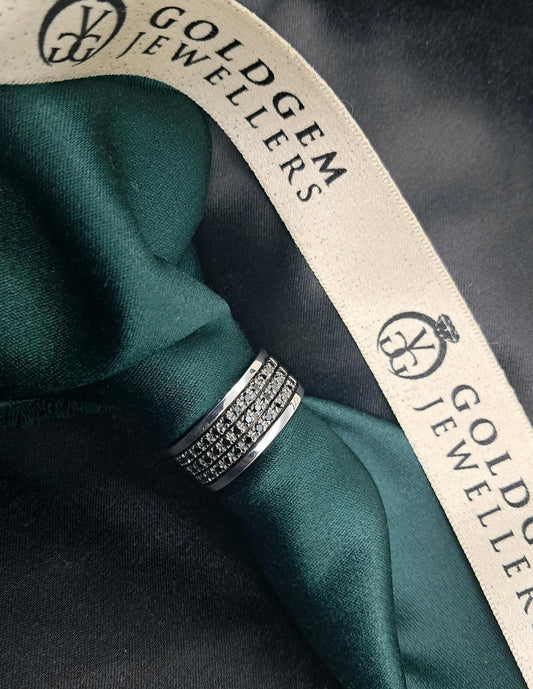 Silver 925 Natural Black Diamond Mens Ring 1.00CT