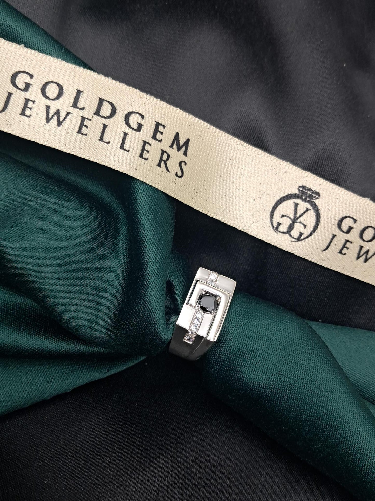 Silver 925 Natural Black & White Diamond Mens Ring 0.58CT