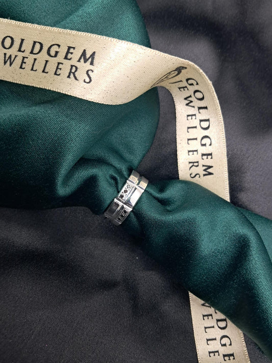 Silver 925 Natural Black  Diamond Mens Ring  0.12CT