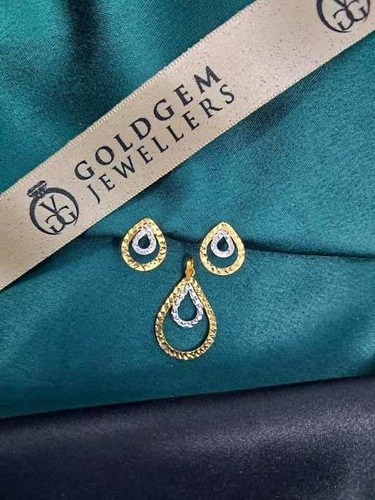 18ct Yellow & White Gold 2 Tone Pendant And Earring Set 4G