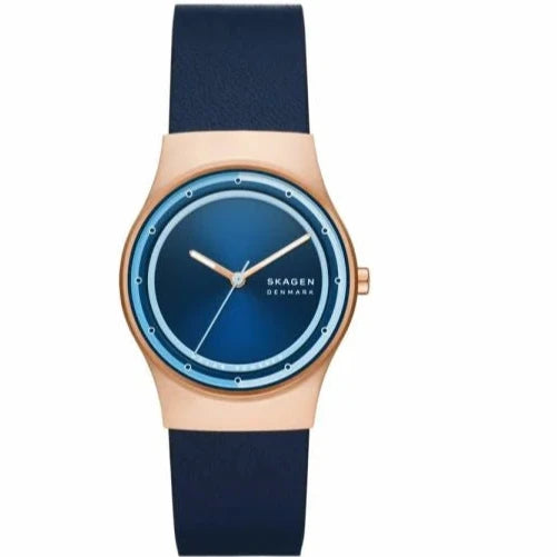 Skagen Sol Solar-Powered Ocean Blue and rose gold Leather Watch - SKW3021