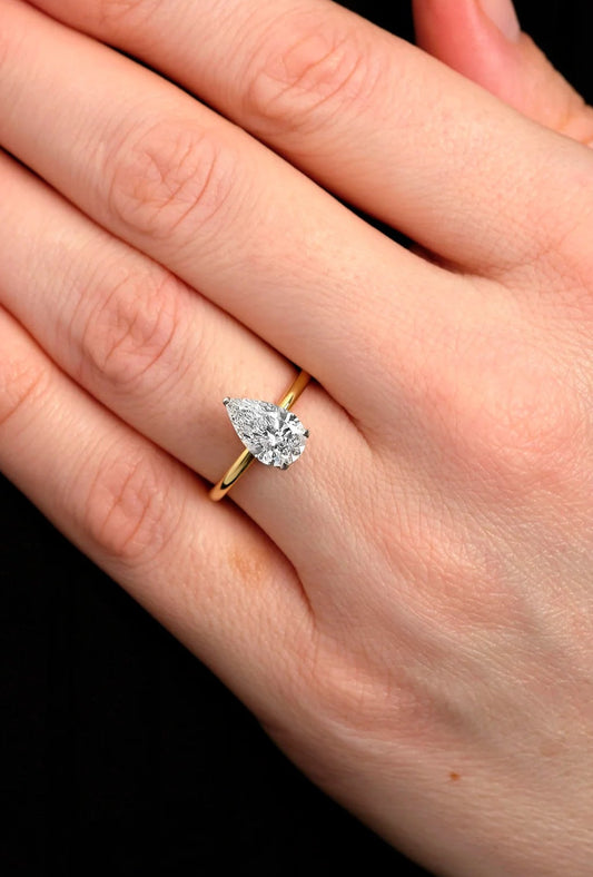 18ct Gold Lab Grown 2ct  Pear Solitaire Ring