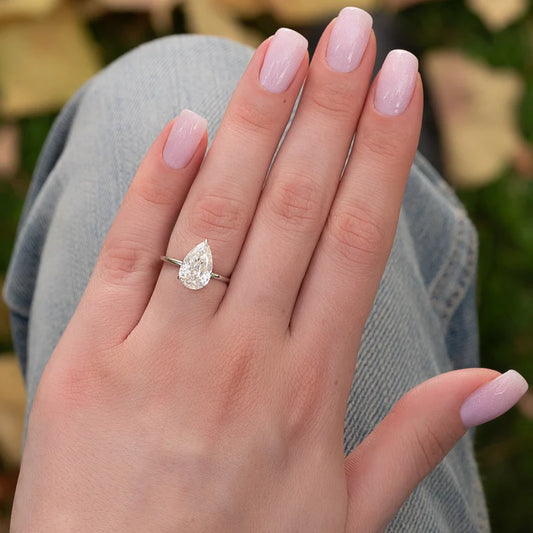 18ct Gold Lab Grown 3ct  Pear Solitaire Ring