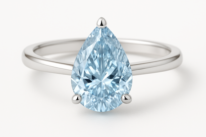 9ct Gold Lab Grown Blue Solitaire diamond Ring – 1ct Pear