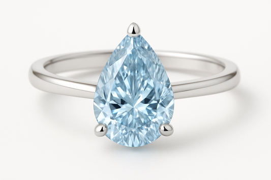 9ct Gold Lab Grown Blue Solitaire diamond Ring – 2ct Pear