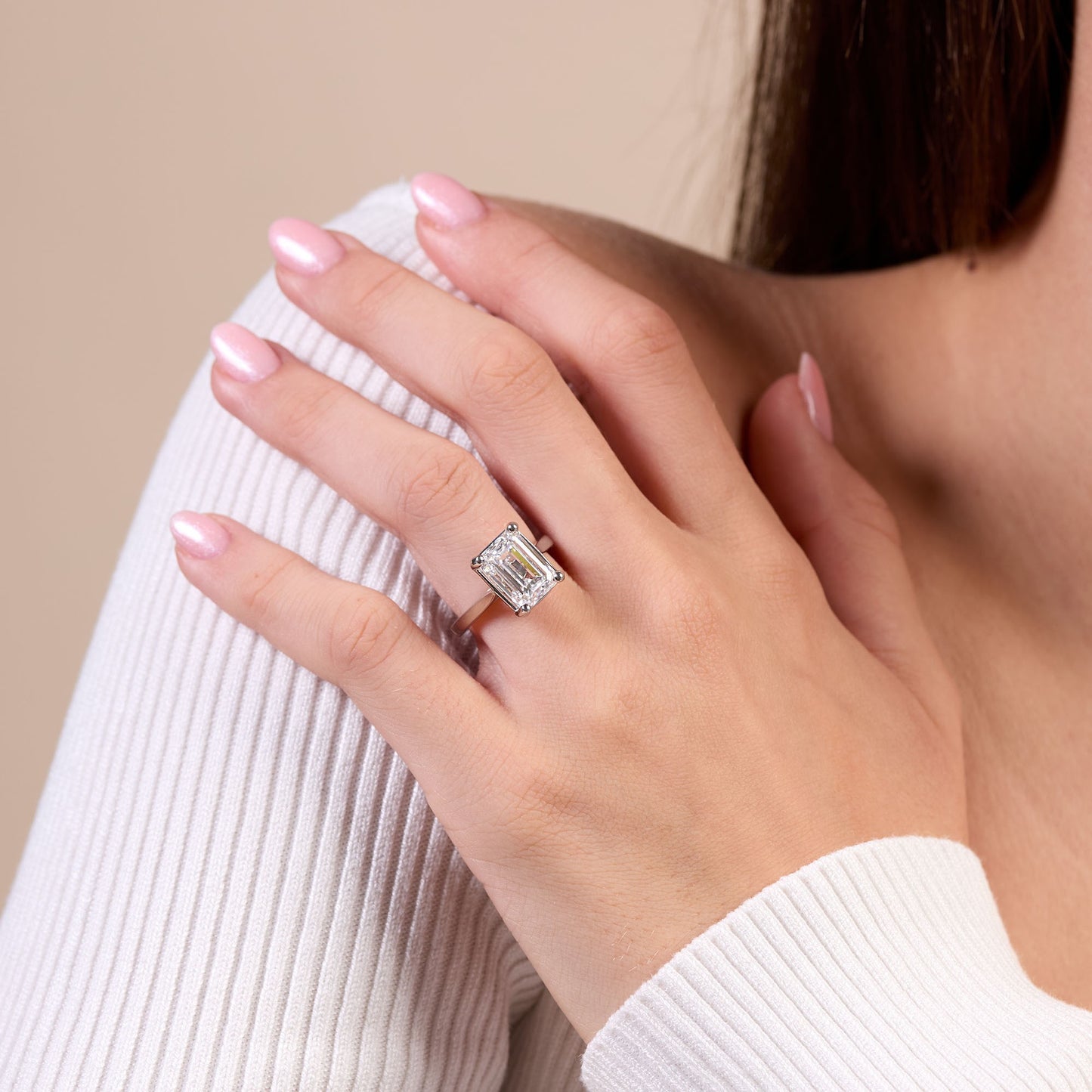 18ct Gold Lab-Grown Diamond Solitaire Ring – 5ct Emerald Cut