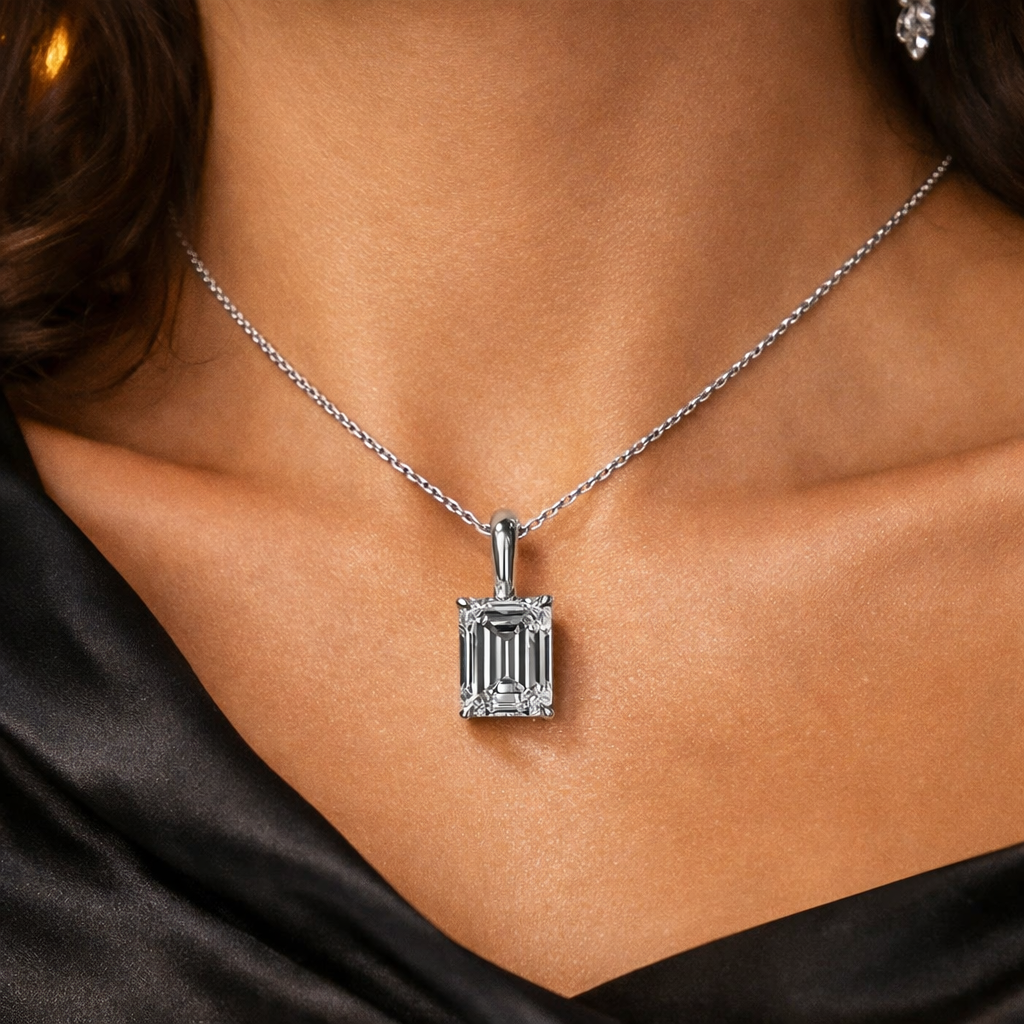 9ct Gold Lab Grown Diamond Solitaire Pendant – 5ct Emerald