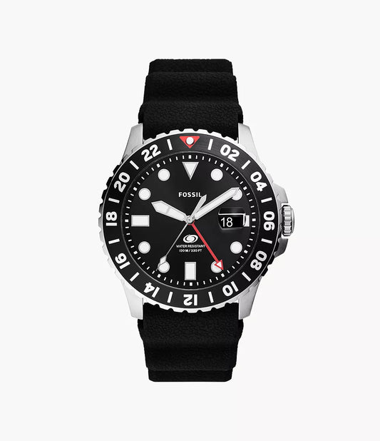 Fossil Blue GMT Black Silicone Watch -  FS6036