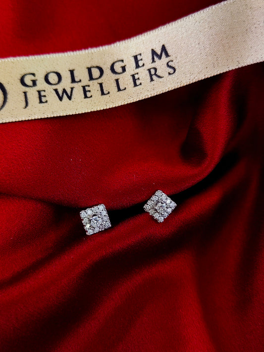 18ct White Gold Square Natural Diamond Earrings