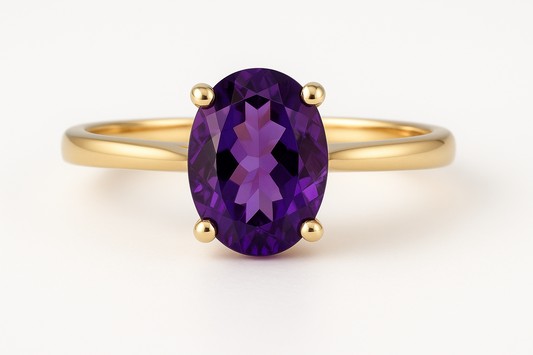 9CT Yellow Gold (FEB) Amethyst  Solitaire  Ring - 1CT