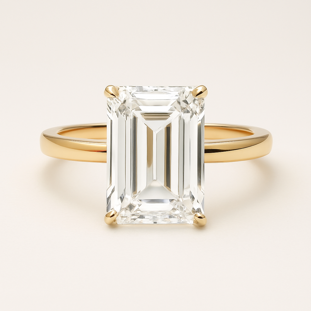 18ct Gold Lab-Grown Diamond Solitaire Ring – 5ct Emerald Cut