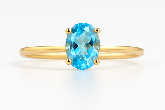 9CT Yellow Gold (DEC) Blue Toapz  Solitaire  Ring  -1CT
