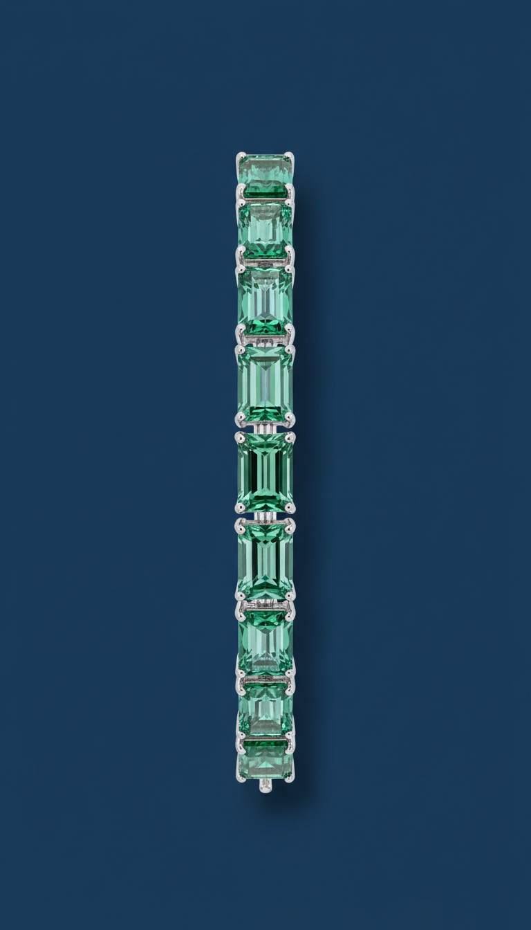 Platinum emerald-cut gemstone bracelet
