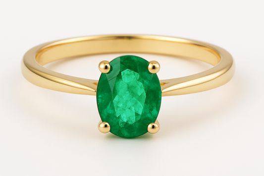 9CT Yellow Gold (MAY) emerald  Solitaire  Ring  -1CT