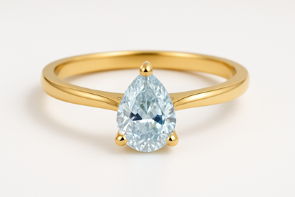 9ct Gold Lab Grown Blue Solitaire diamond Ring – 1ct Pear