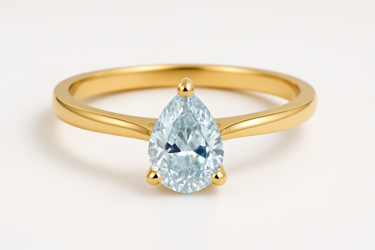 9ct Gold Lab Grown Blue Solitaire diamond Ring – 2ct Pear