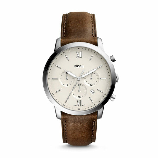 Fossil Men's Neutra Chrono Silver Round Leather Watch -FS5380