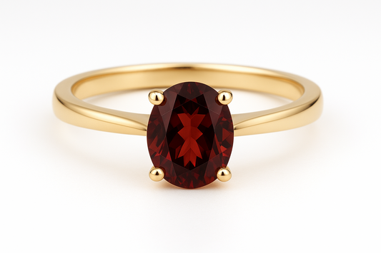 9CT Yellow Gold Garnet (JAN)  Solitaire  Ring – 1CT