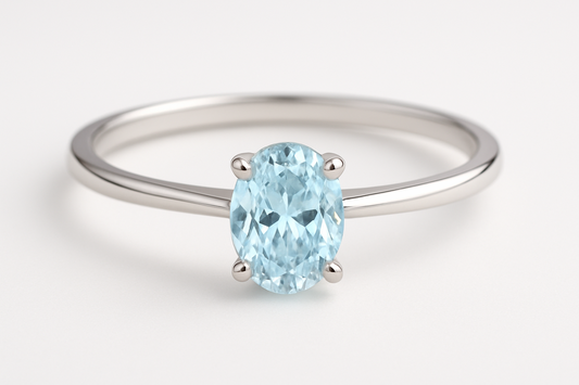 9ct Gold Lab Grown Blue Solitaire diamond Ring – 2ct oval