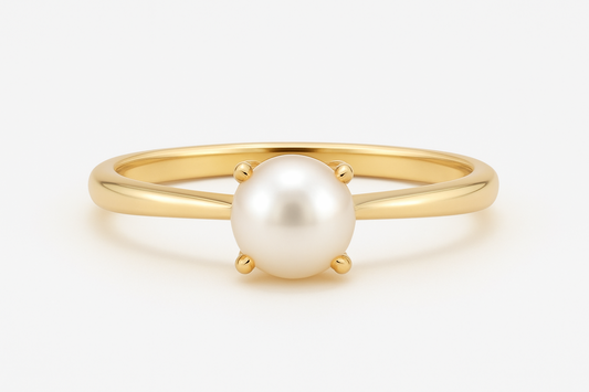 9CT Yellow Gold (JUNE) pearl  Solitaire  Ring  -1CT