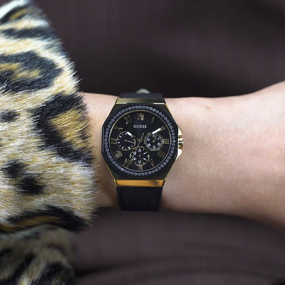 GUESS Ladies Black Gold Tone Multi-function Watch - GW0753L4