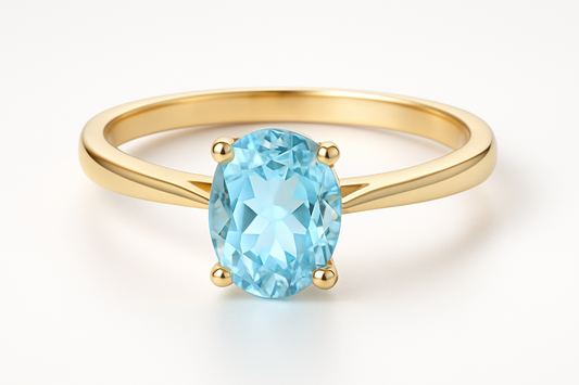 9CT Yellow Gold (MARCH) Aquamarine  Solitaire  Ring  - 1CT