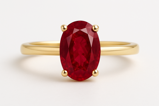 9CT Yellow Gold (JULY)  Ruby   Solitaire  Ring -1CT