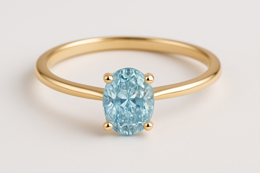 9ct Gold Lab Grown Blue Solitaire diamond Ring – 2ct oval